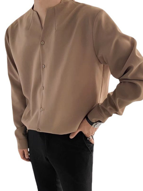 Casual Long Sleeve Collarless Shirt