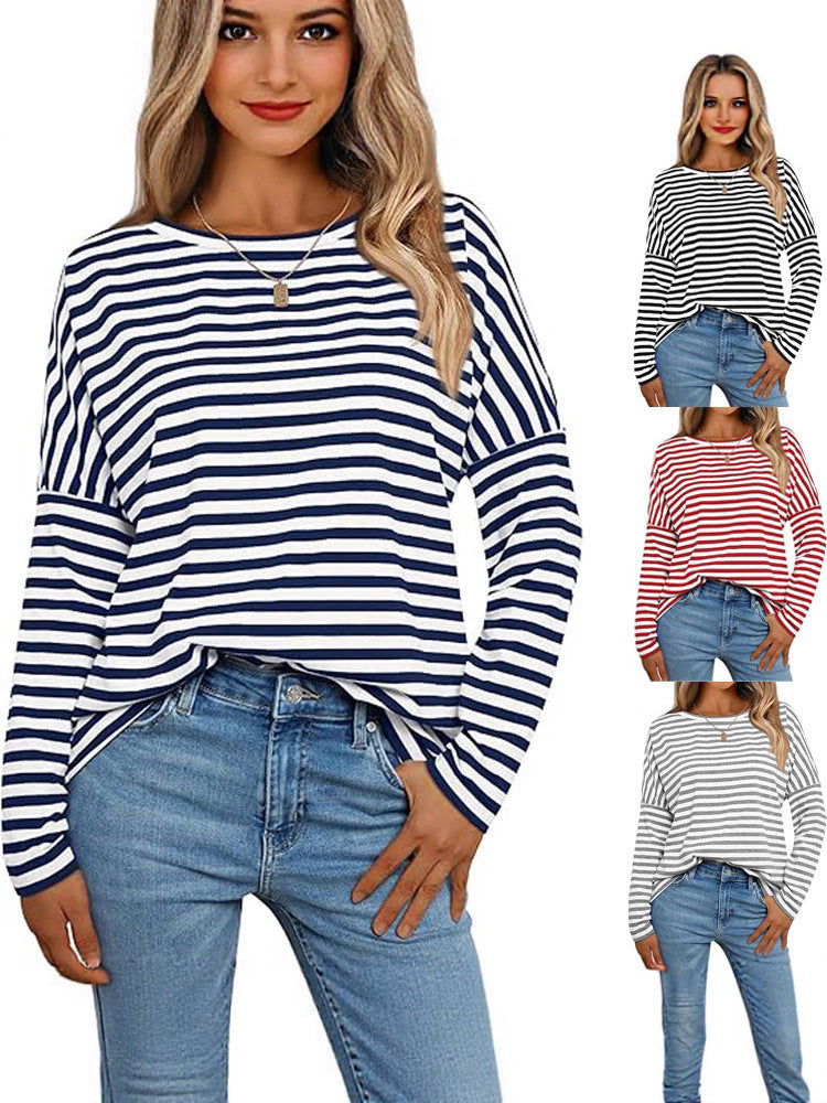 Women's Long Sleeve Striped Sweatshirt