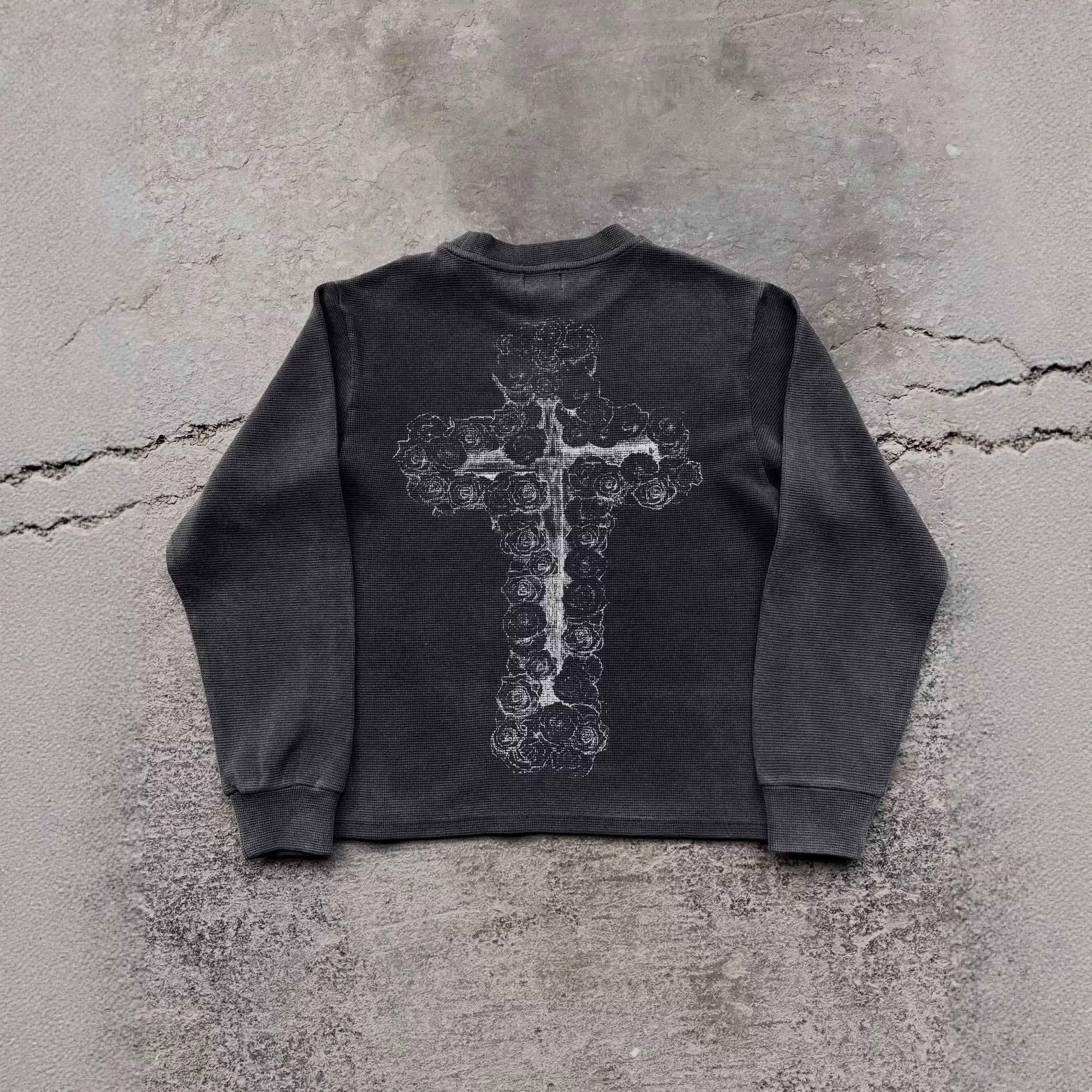 Gothic Waffle Print Long Sleeve T-Shirt