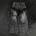 Bat Embroidery High Waist Straight Leg Denim Pants