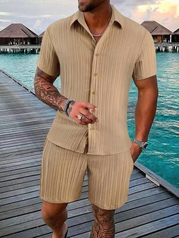 summer men's casual shirt short sleeve beach pants suit