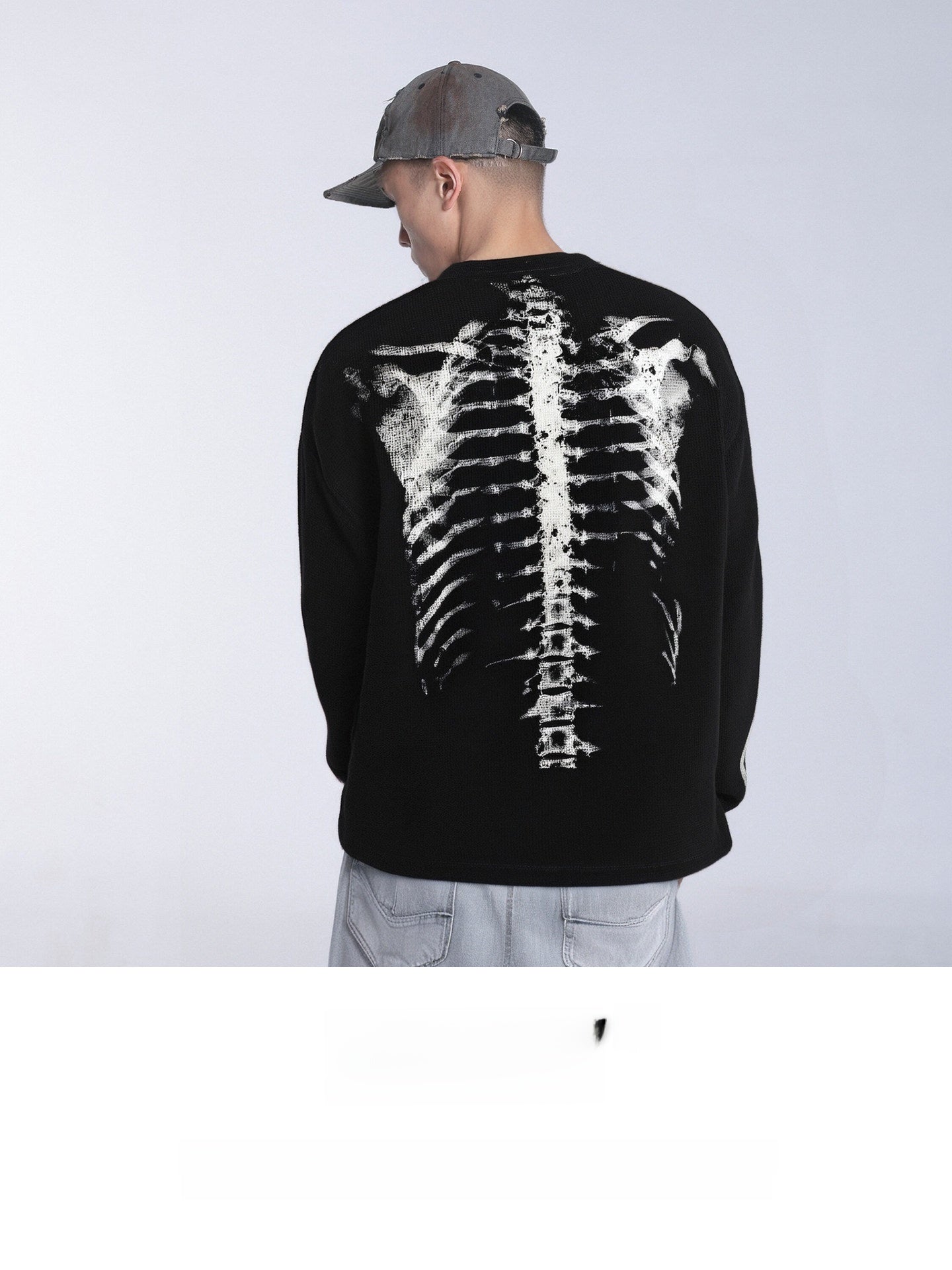 Skull Print Waffle Long Sleeve T-Shirt