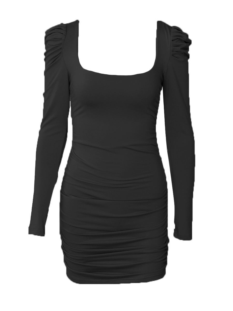 Ruched Shoulder Backless Long Sleeve Dress