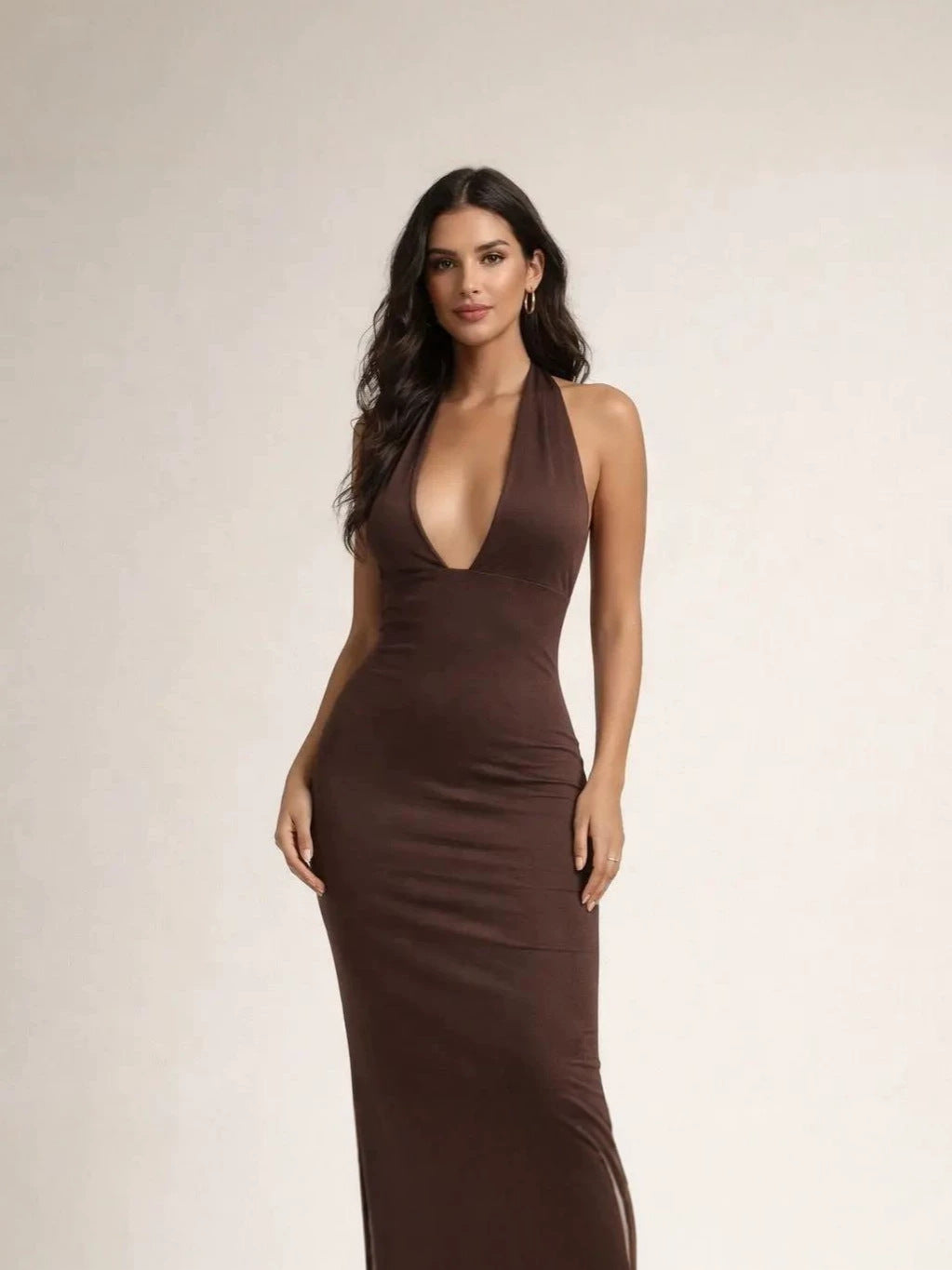 Elegant Deep V Backless Slim Long Dress