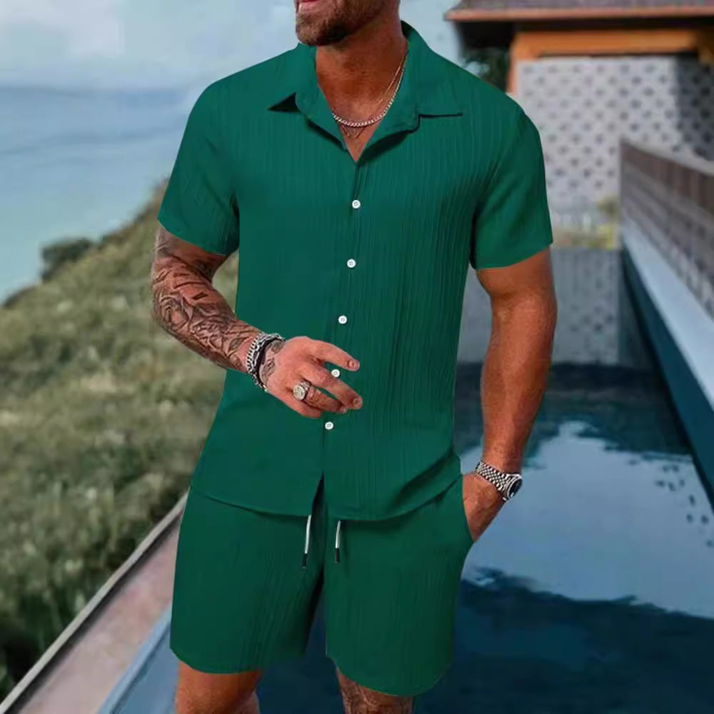 summer men's casual shirt short sleeve beach pants suit
