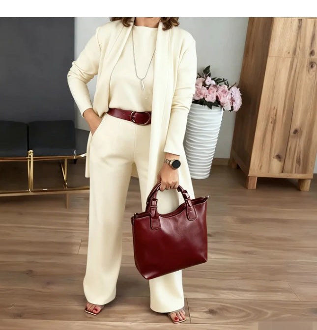 Womens Solid Color Long Sleeve Top and Pants Set