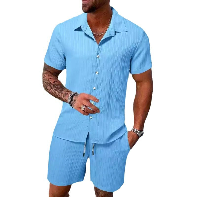 summer men's casual shirt short sleeve beach pants suit