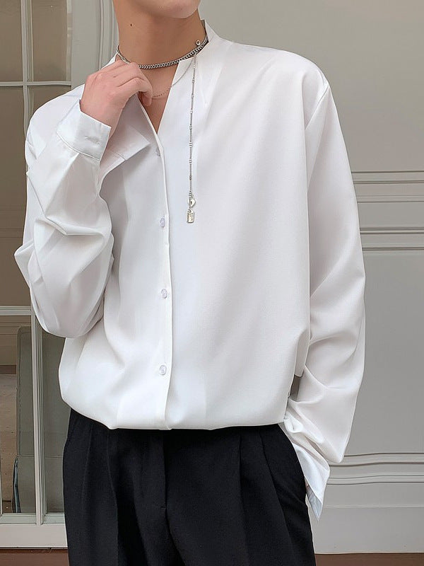 Casual Long Sleeve Collarless Shirt