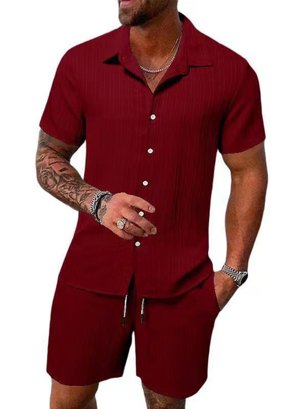summer men's casual shirt short sleeve beach pants suit