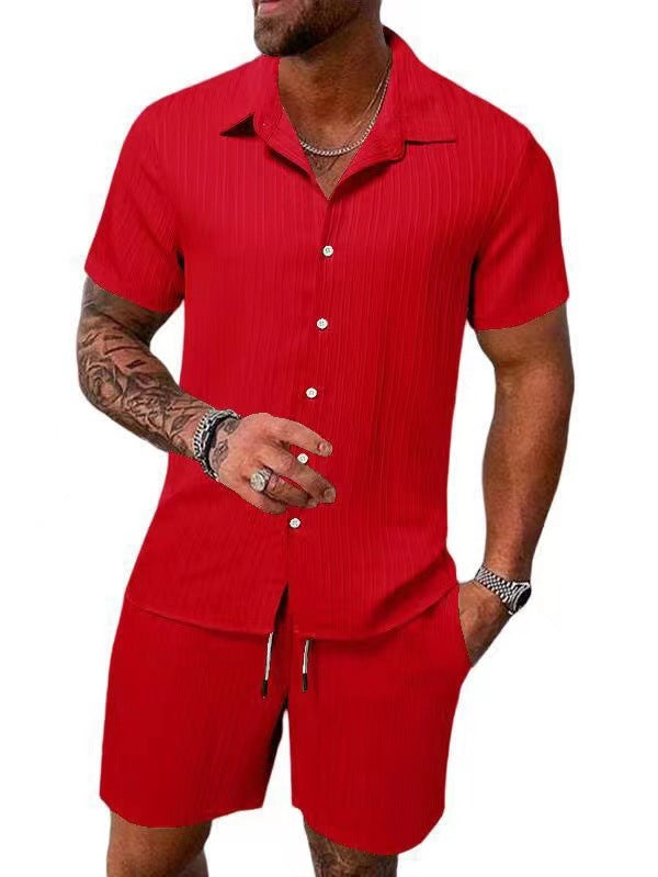 summer men's casual shirt short sleeve beach pants suit