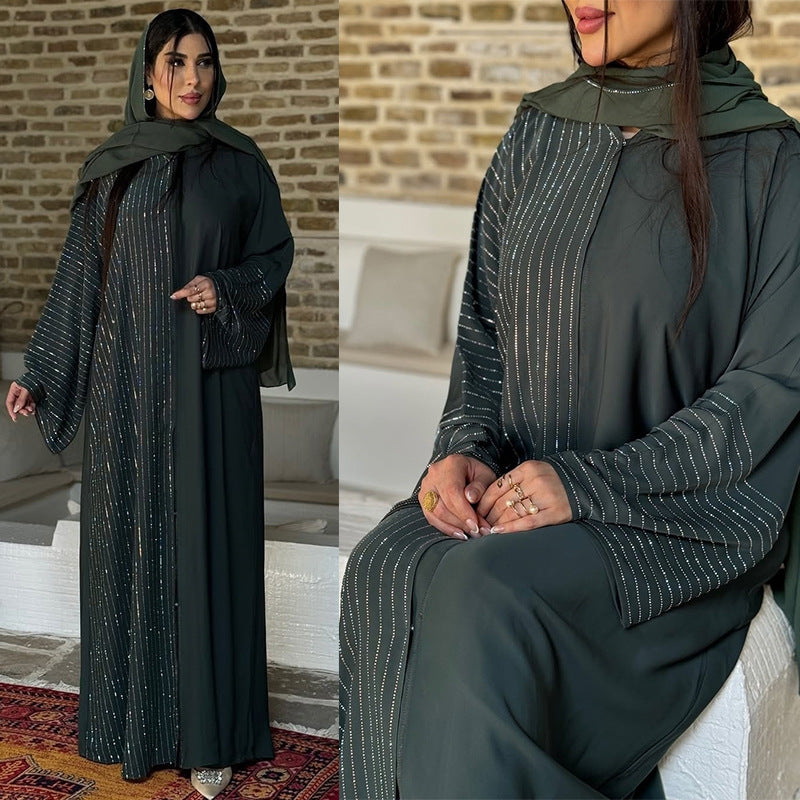 Modest Dark Green Muslim Women's Robe with Hidden Buttons