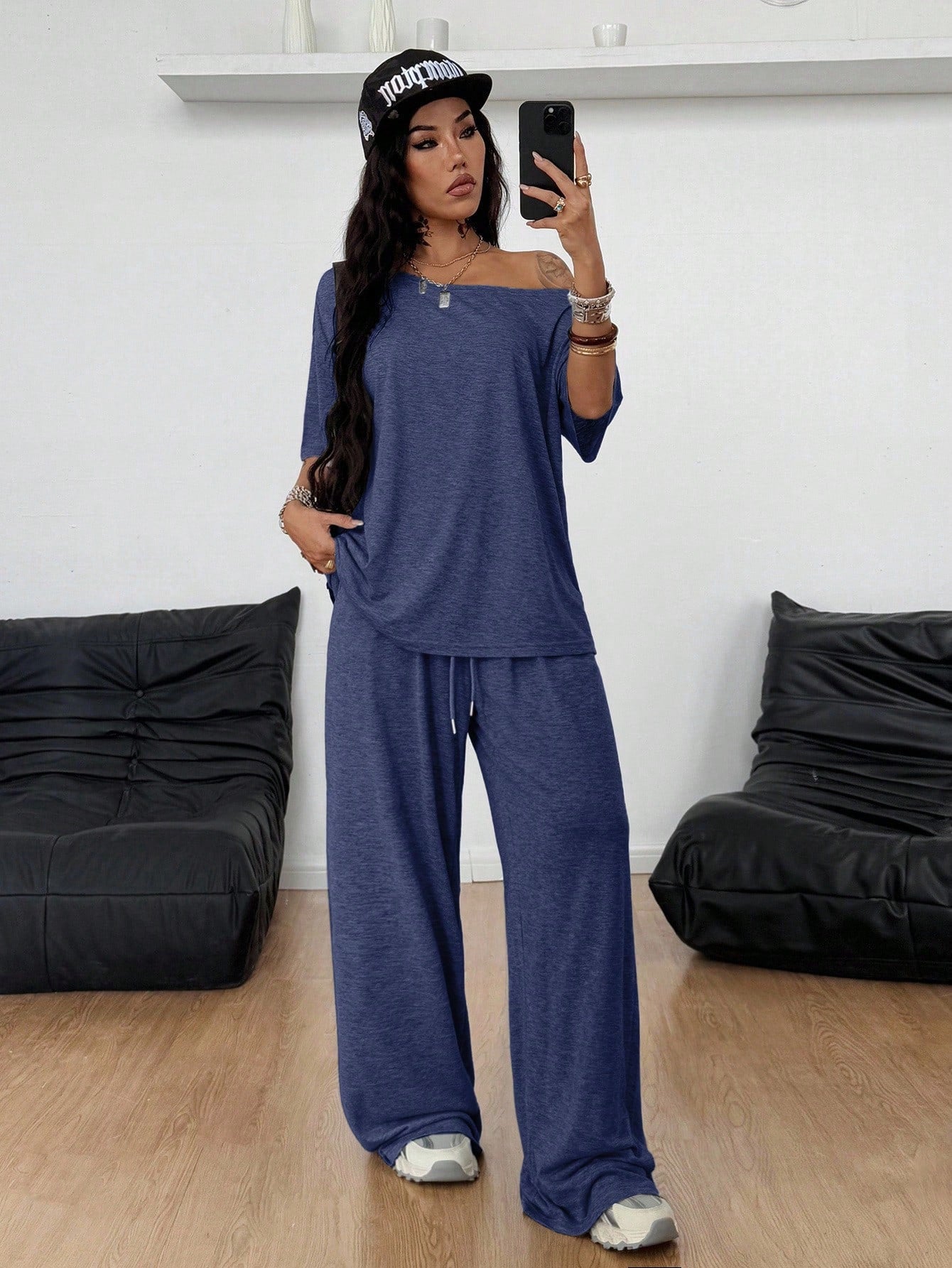Women's Casual Solid Color Diagonal Collar Wide-Leg Pants