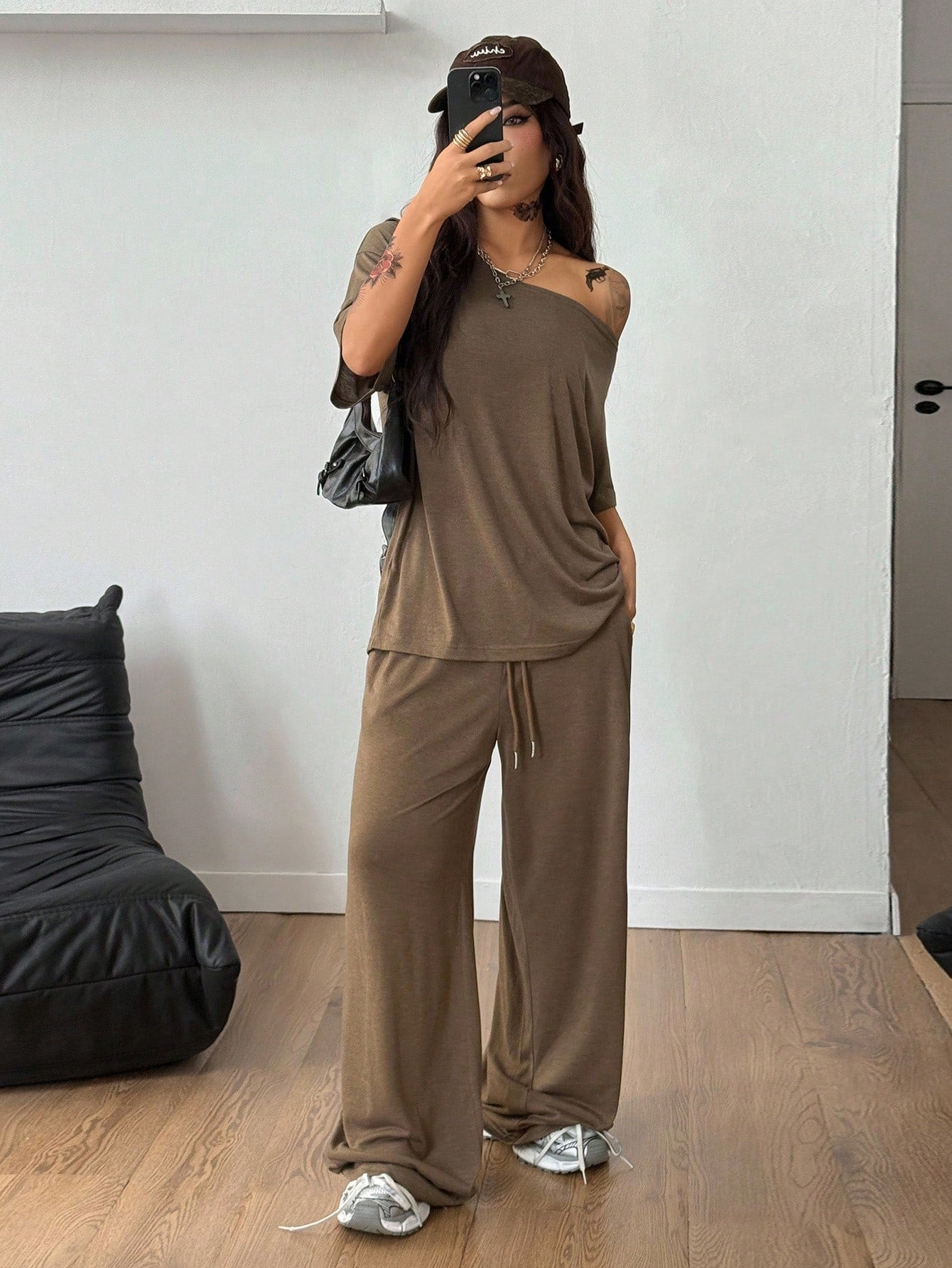 Women's Casual Solid Color Diagonal Collar Wide-Leg Pants