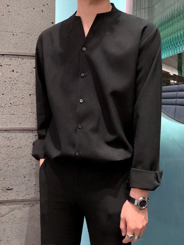 Casual Long Sleeve Collarless Shirt