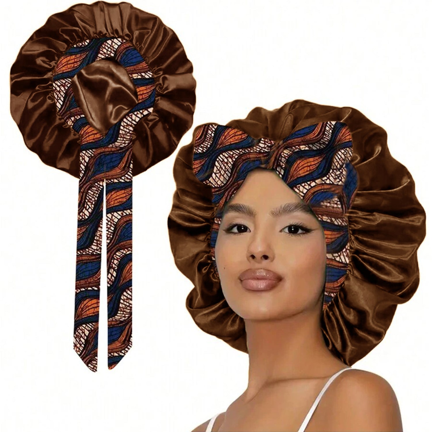 Lace Trim Satin Sleep Bonnet with Bow