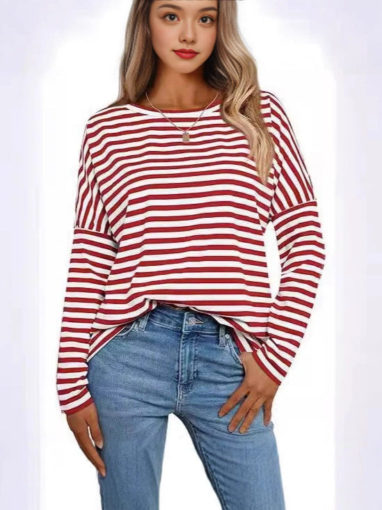 Women's Long Sleeve Striped Sweatshirt