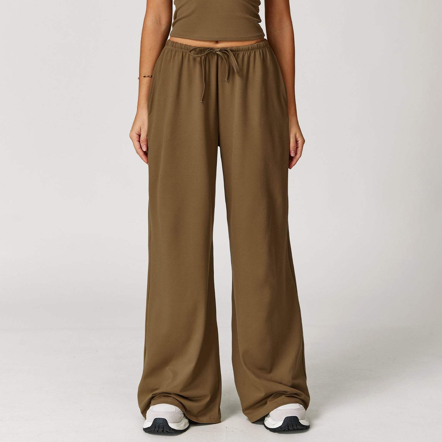 Elastic Drawstring Wide Leg Sports Pants