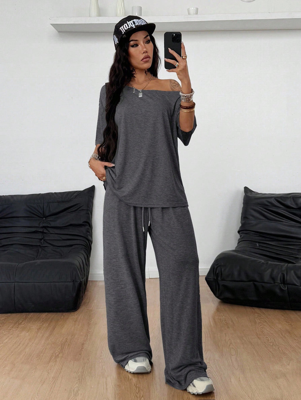 Women's Casual Solid Color Diagonal Collar Wide-Leg Pants