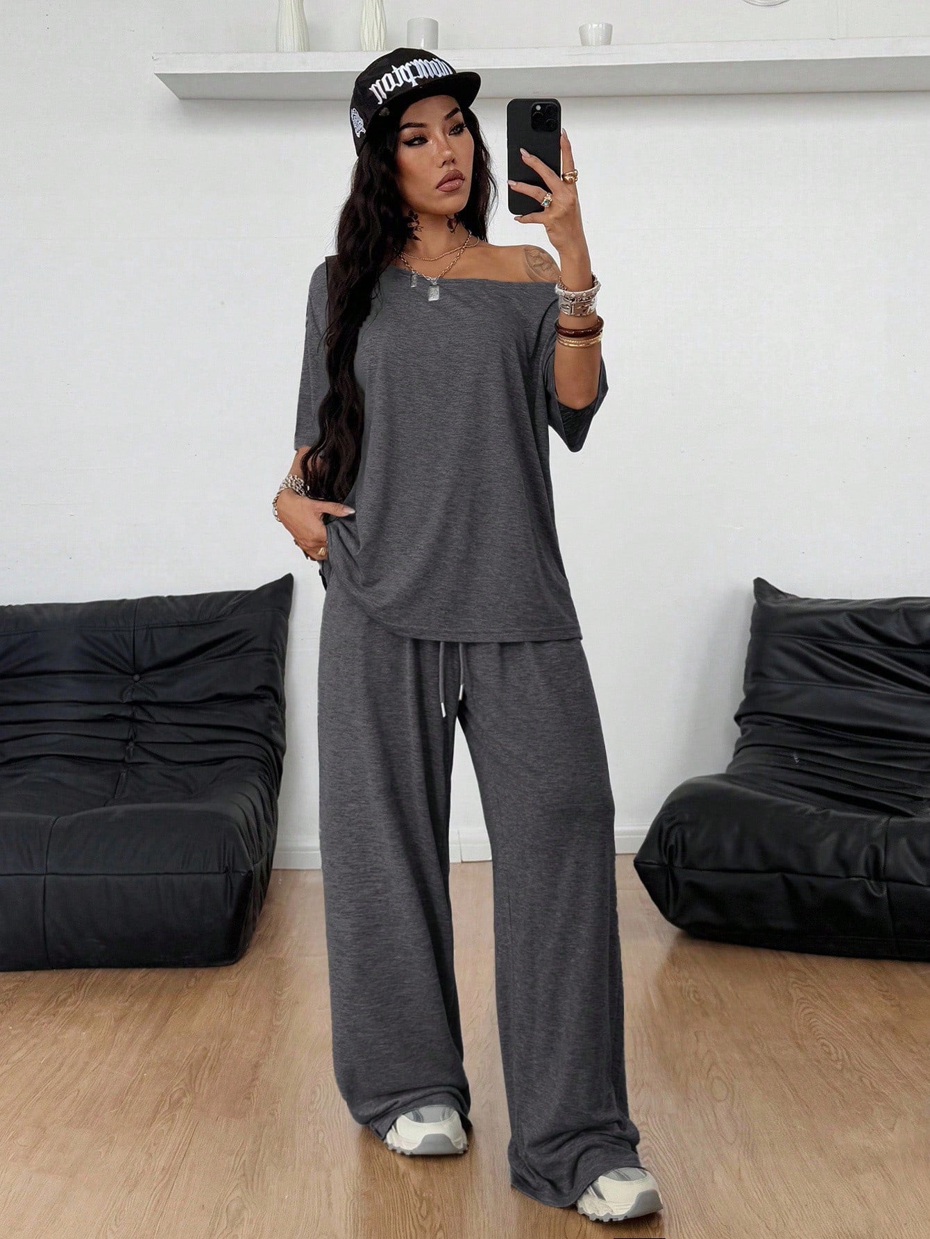 Women's Casual Solid Color Diagonal Collar Wide-Leg Pants