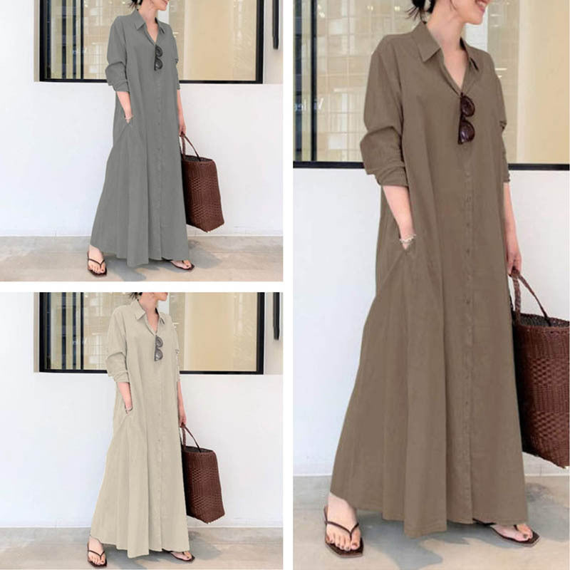 Casual Long Sleeve Pocket Dress