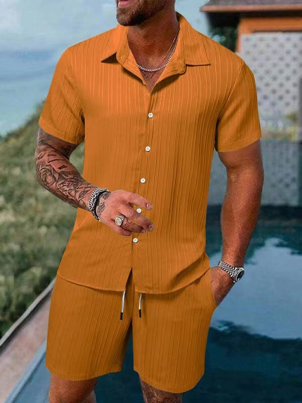 summer men's casual shirt short sleeve beach pants suit
