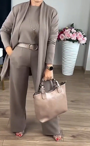 Womens Solid Color Long Sleeve Top and Pants Set