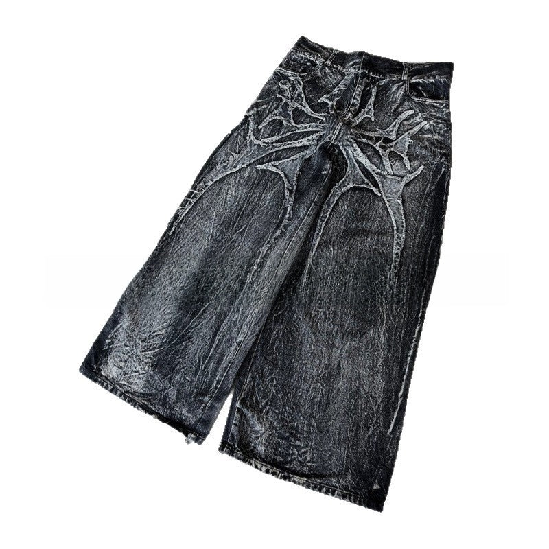 Gothic Print Loose Fit Denim Pants