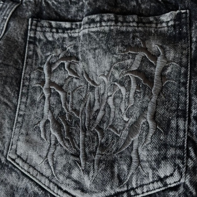 Gothic Print Loose Fit Denim Pants