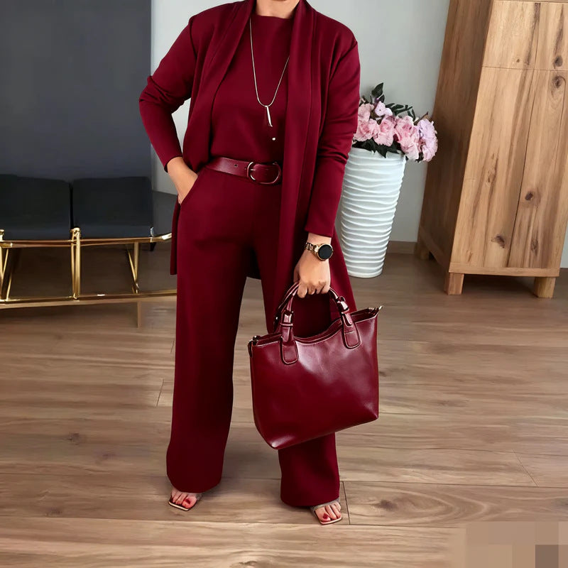 Womens Solid Color Long Sleeve Top and Pants Set