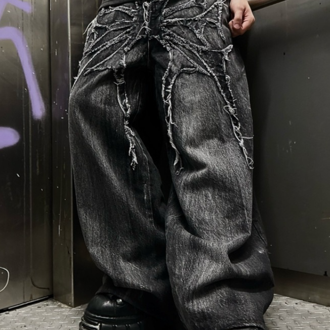 Gothic Print Loose Fit Denim Pants