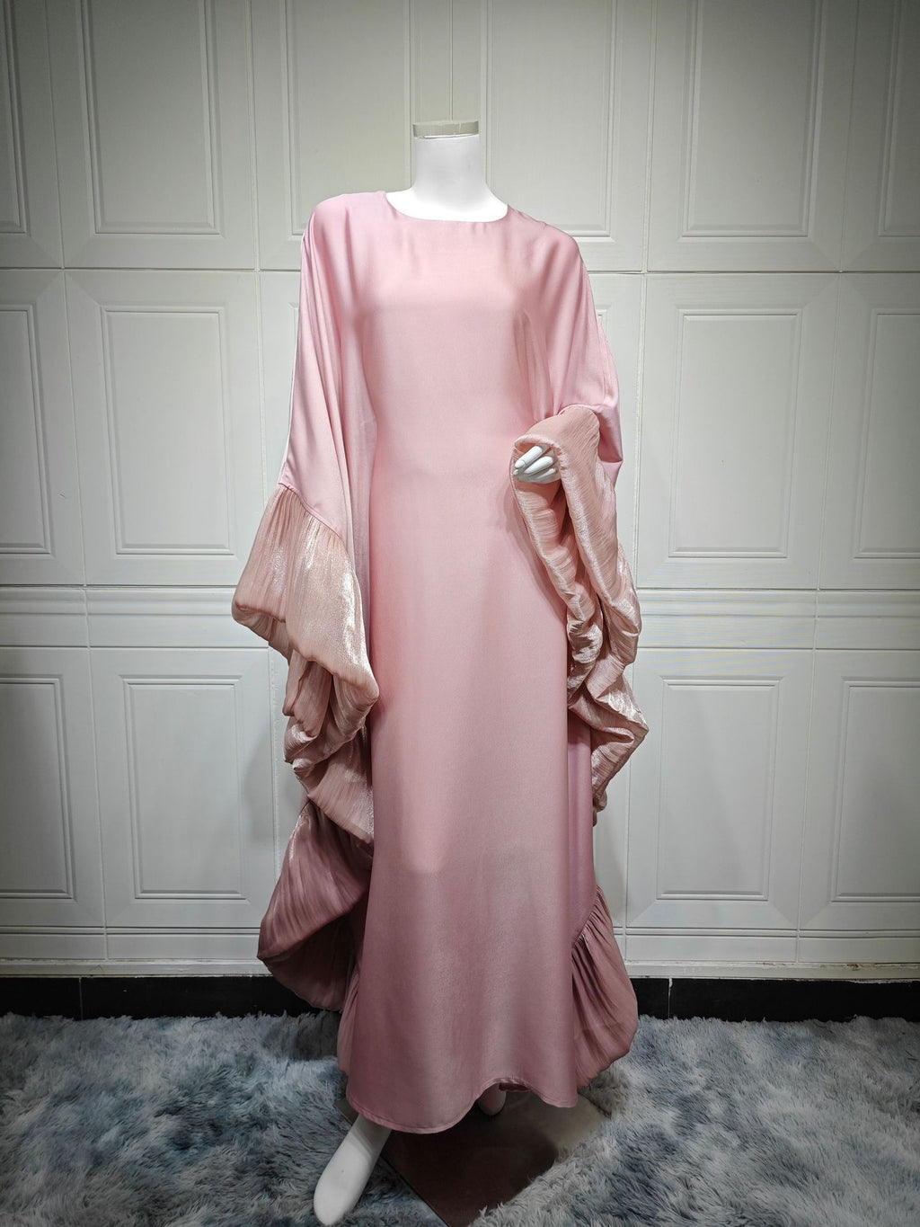Modest Satin Long Dress with Belt