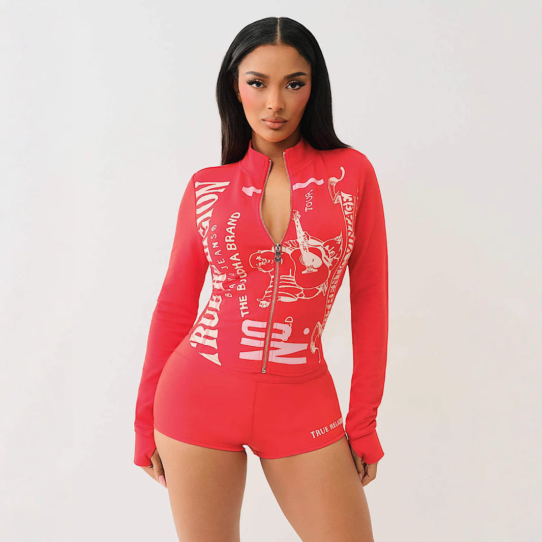 Women Casual Long Sleeve Top and Shorts