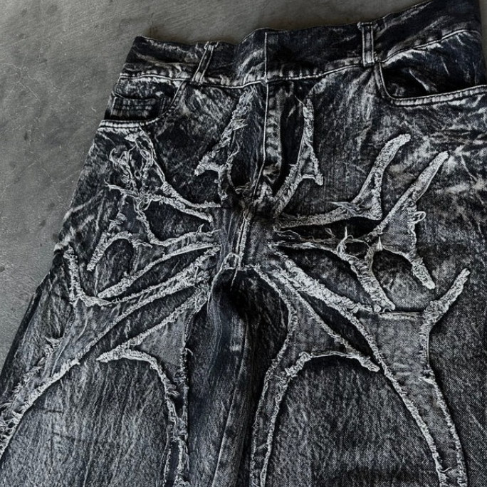 Gothic Print Loose Fit Denim Pants
