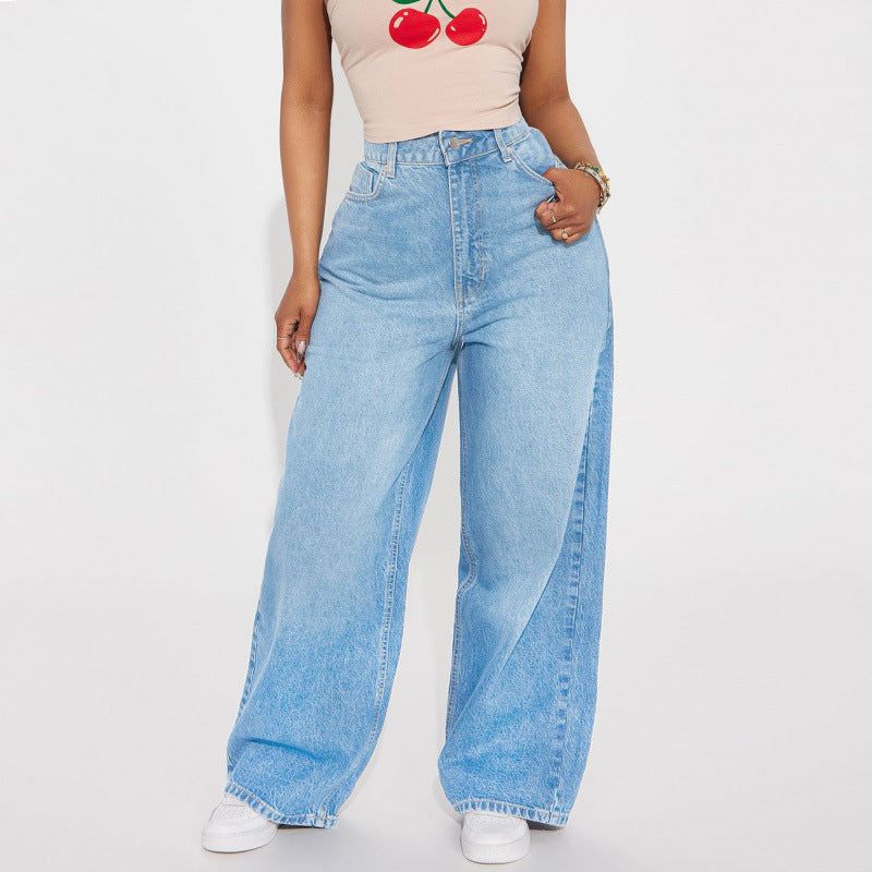 High Waist Straight Leg Denim Pants