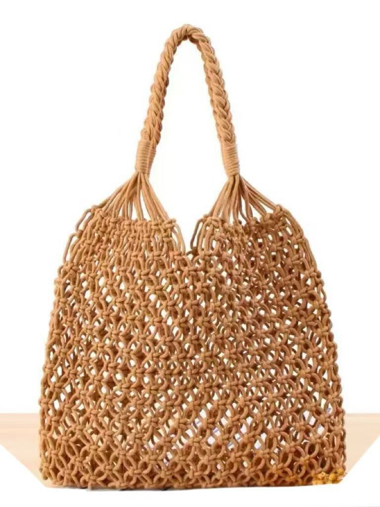 Handwoven Beach Hollow Drawstring Handbag