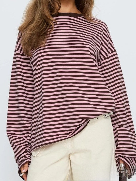 Long Sleeve Striped Cotton T-Shirt