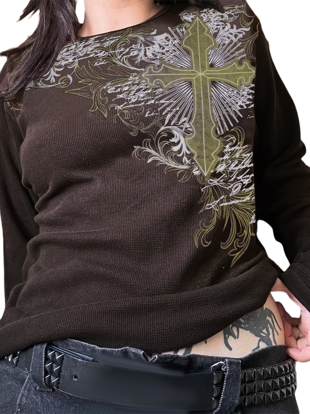 Women's Long Sleeve Cross Print T-Shirt