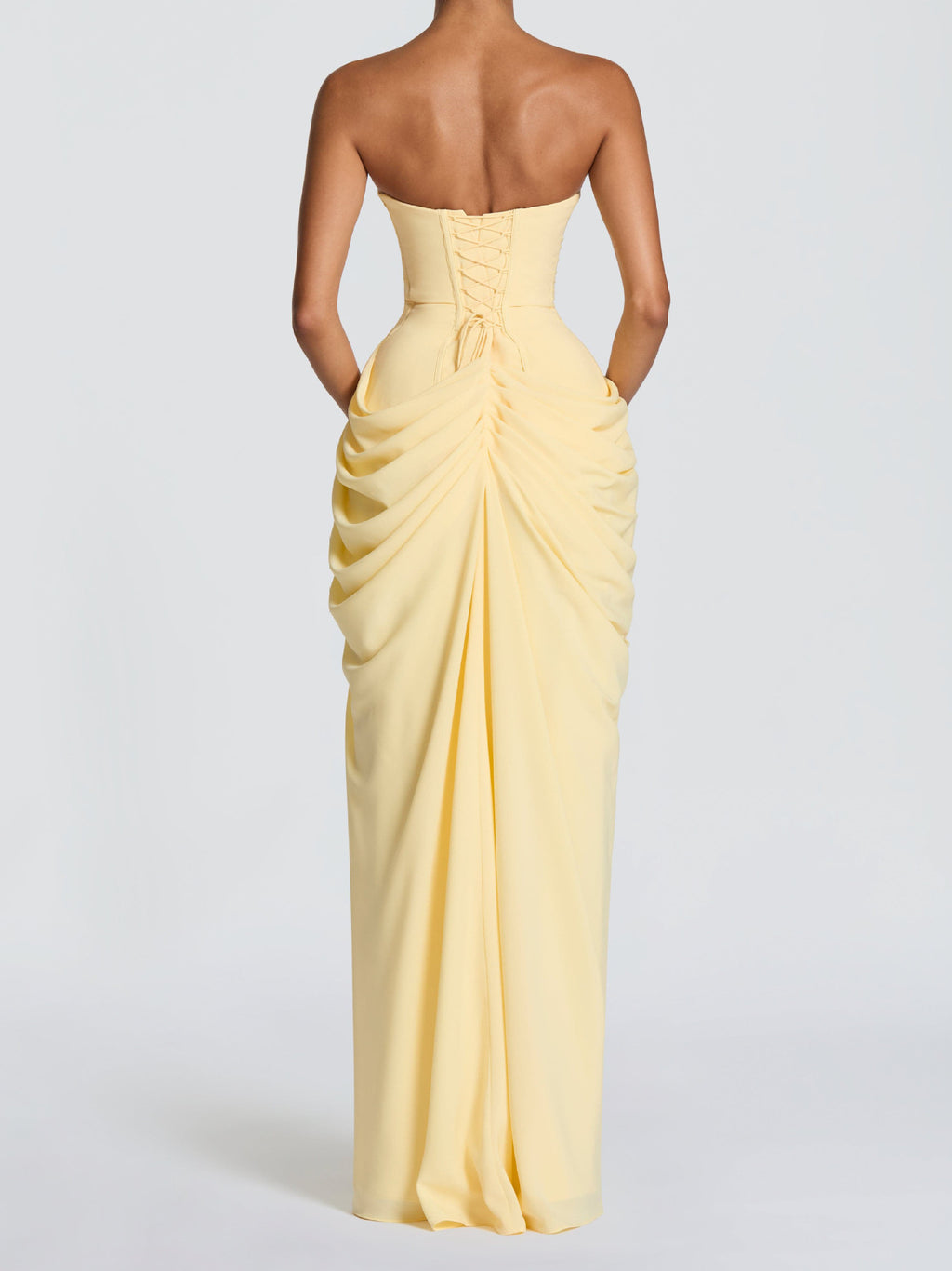 Sexy Slit Ruched Waist Strapless Long Dress