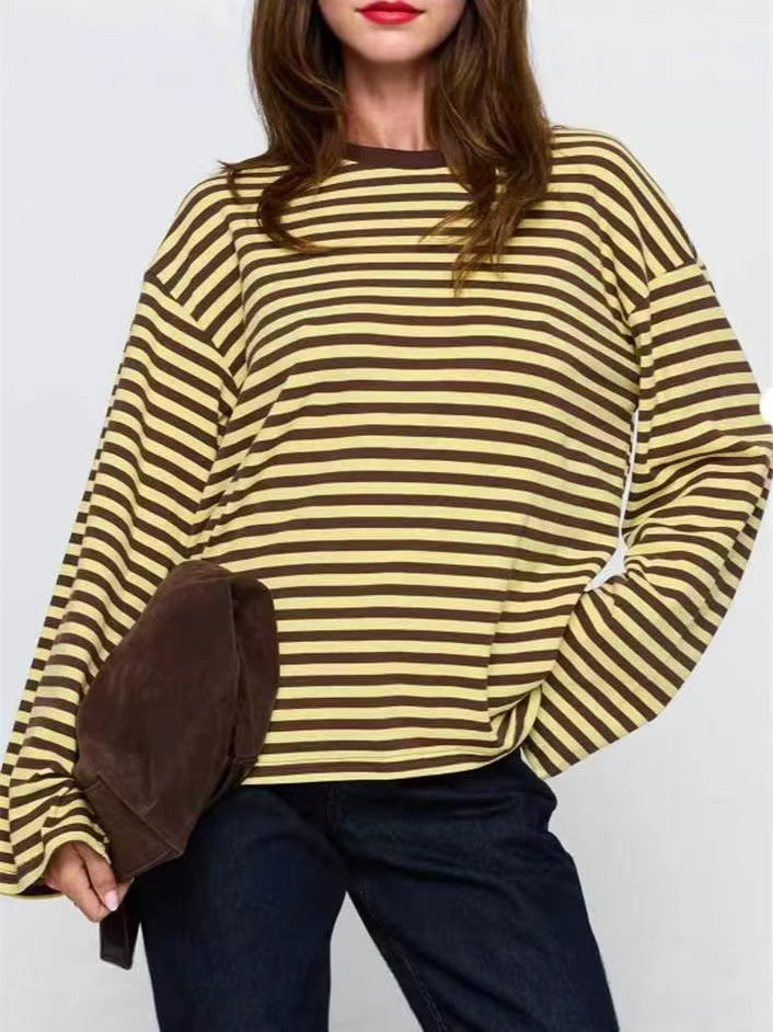 Long Sleeve Striped Cotton T-Shirt