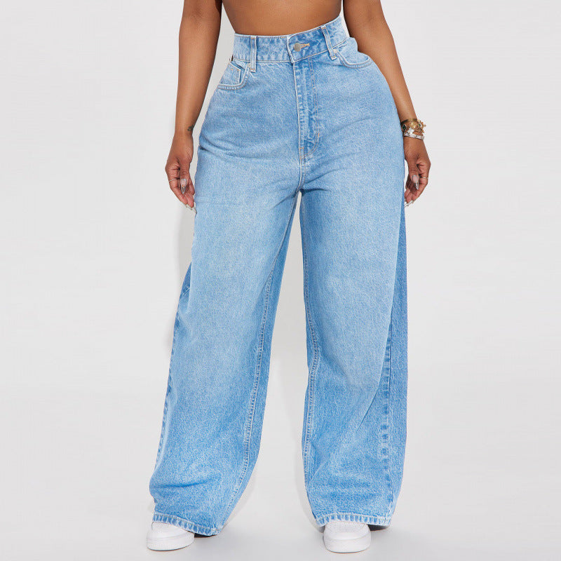 High Waist Straight Leg Denim Pants