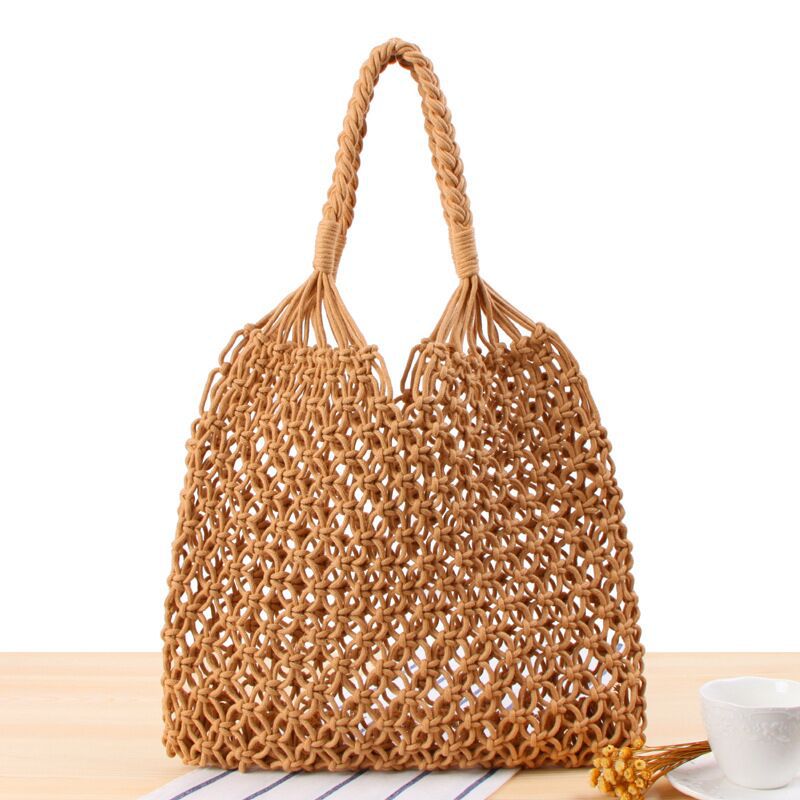 Handwoven Beach Hollow Drawstring Handbag