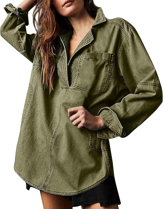 Denim V-Neck Long Sleeve Jacket