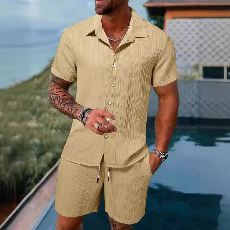 summer men's casual shirt short sleeve beach pants suit