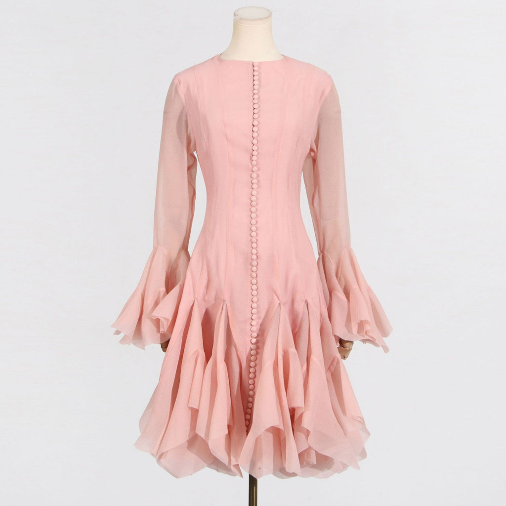 Ruffle High Neck Long Sleeve Dress