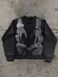 Gothic Waffle Print Long Sleeve T-Shirt
