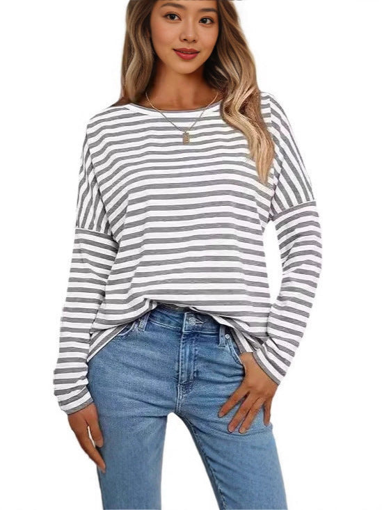 Women's Long Sleeve Striped Sweatshirt