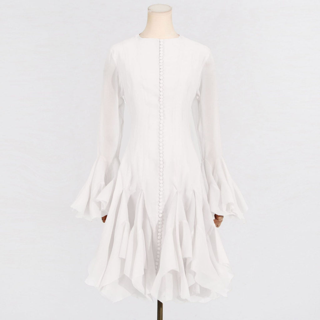 Ruffle High Neck Long Sleeve Dress