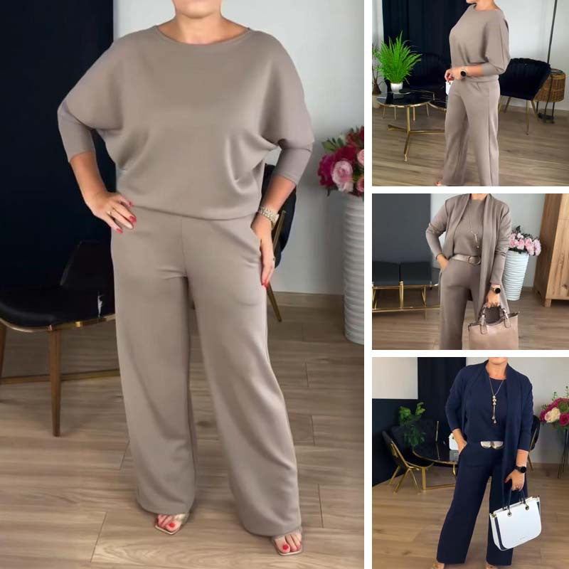 Womens Solid Color Long Sleeve Top and Pants Set