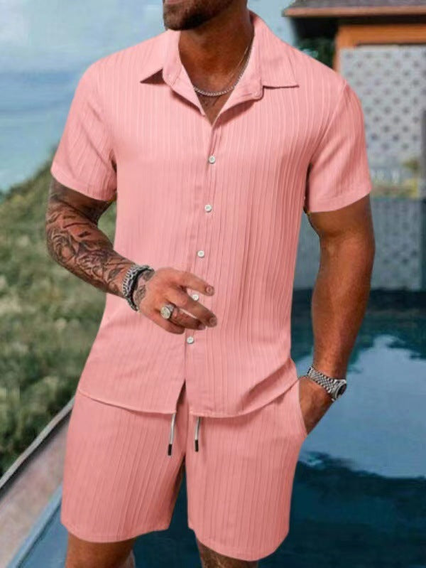 summer men's casual shirt short sleeve beach pants suit