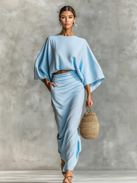 Womens High Waist Skirt Suit Long Sleeve Top